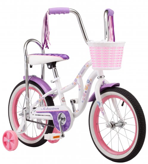 Schwinn Bloom kids bike, 16-inch wheel, training wheels, girls, white