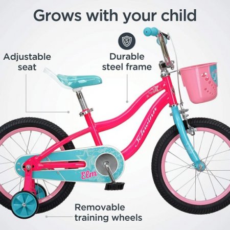 Schwinn Elm Girls Bike for Toddlers and Kids, 18-Inch Wheels, Pink