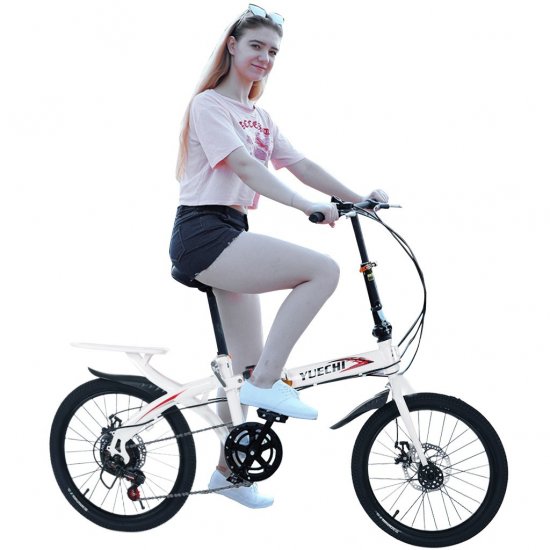 Botrong Adults\\Students ?20-inch Wheels 7 Speed Drivetrain ??City Folding Mini Compact Bike High Tensile Steel Folding Frame Bicycle Urban Commuters,White
