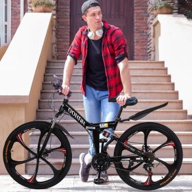 BEFOKA Men's Mountain Bike 26-inch wheels 21 speeds Carbon Steel Full Suspension MTB Bikes Lightweight Aluminum Outroad Bike Black